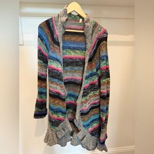 Anthropologie MOTH Wool Blend Striped Ruffle Hem Cardigan Size L